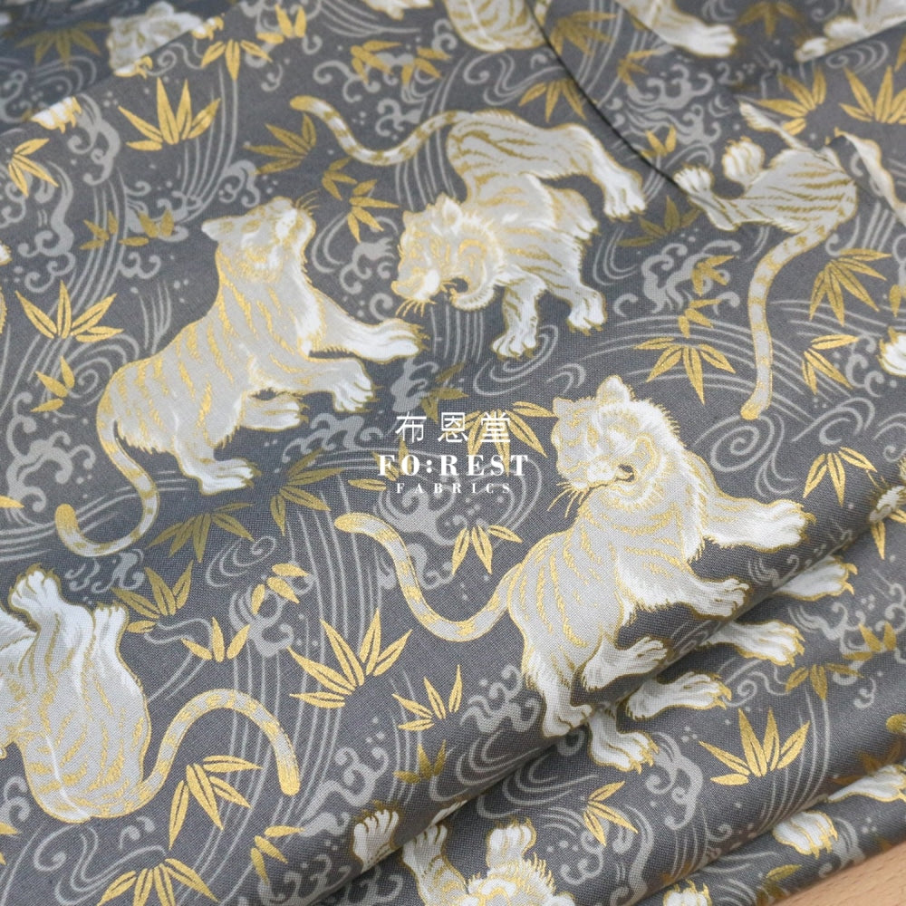 Cotton - Tiger Bamboo Japanese Fabric Gray