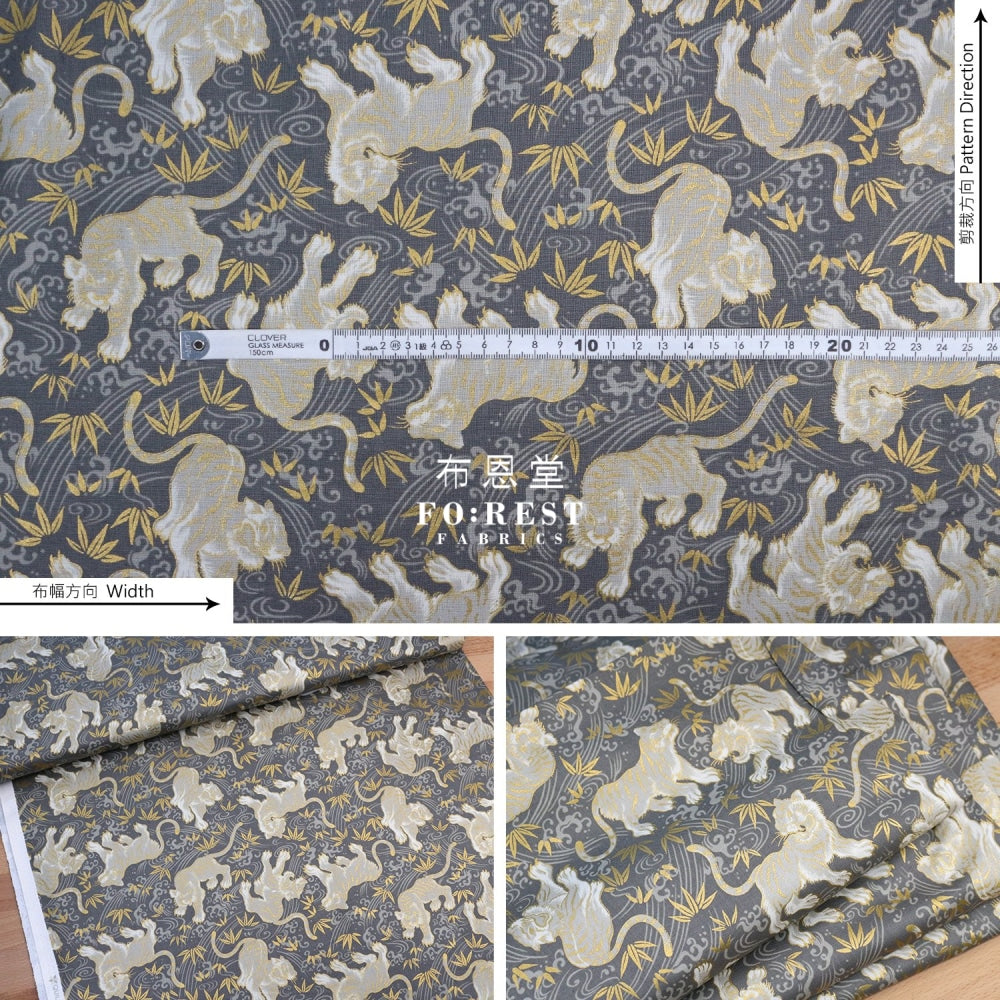 Cotton - Tiger Bamboo Japanese Fabric Gray