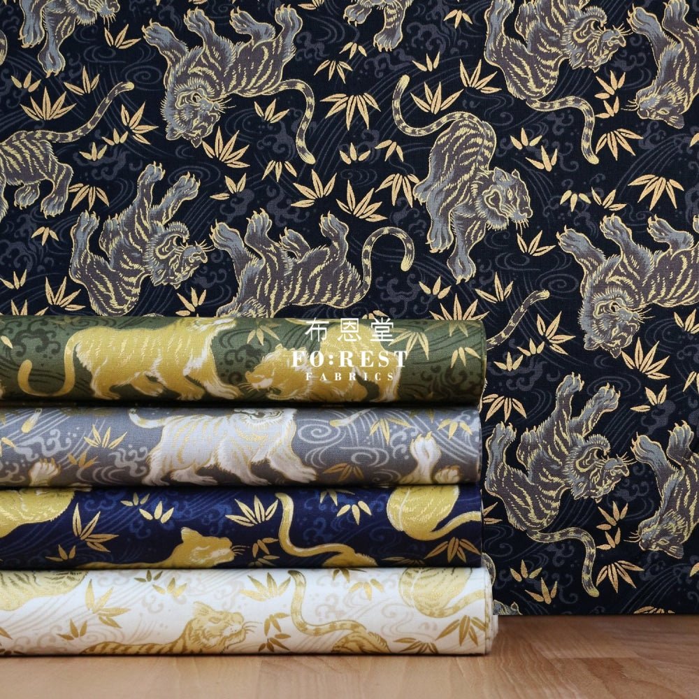 cotton - Tiger Bamboo Japanese fabric Navy - FO:REST Fabric 布恩堂Liberty fabrictana lawnjapanese fabricykk zipper