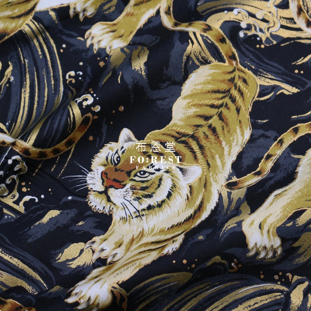 Cotton - Tiger Wave Japanese Fabric Black