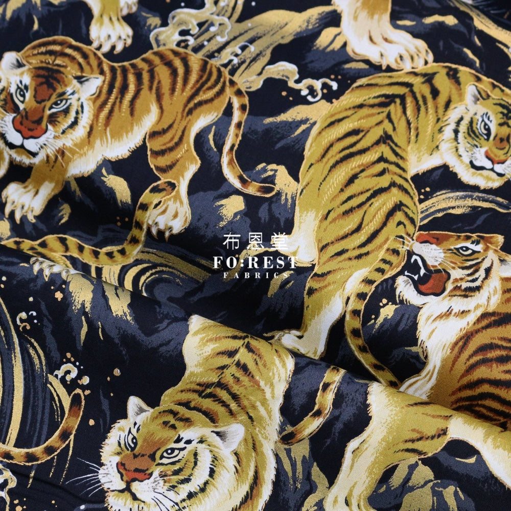 Cotton - Tiger Wave Japanese Fabric Black