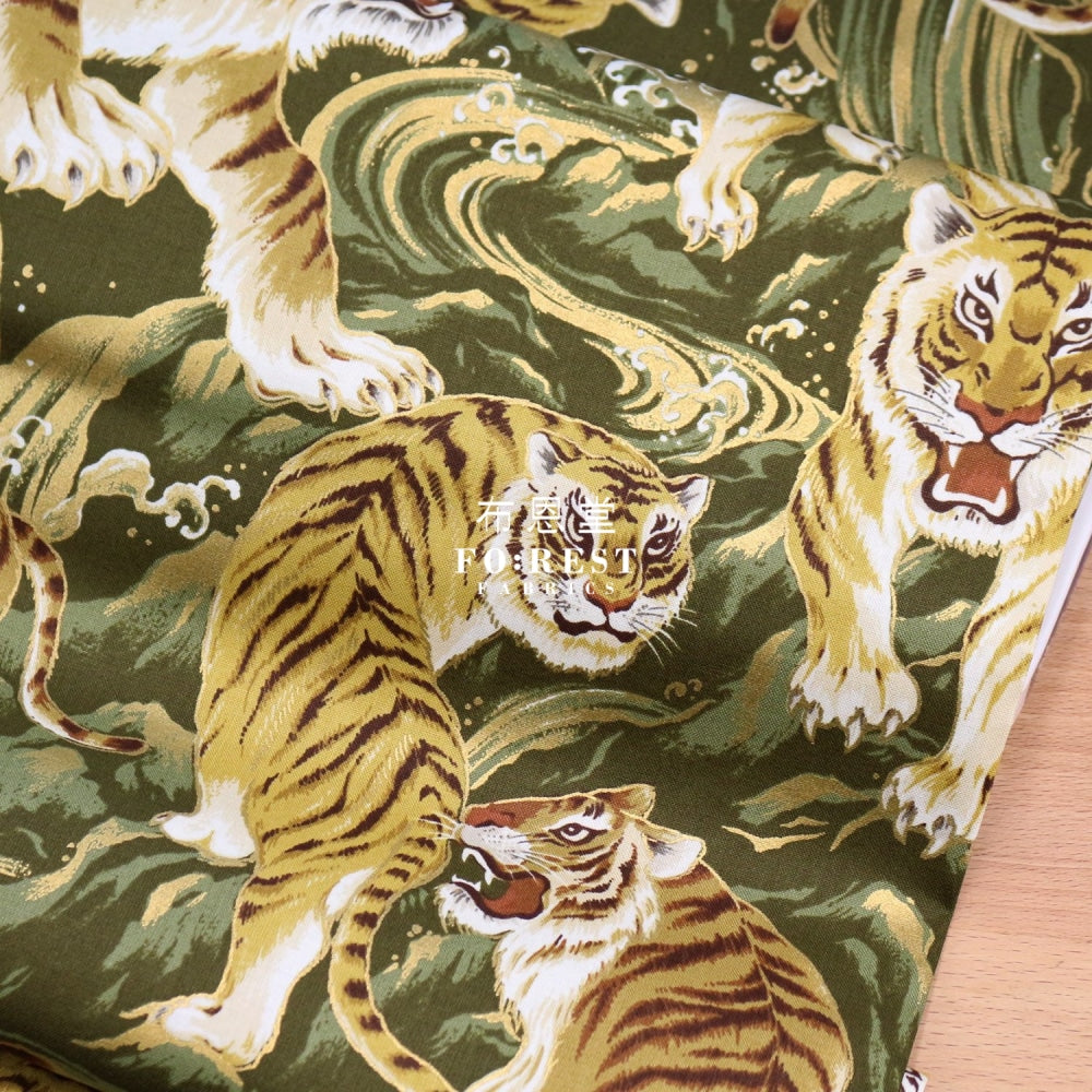Cotton - Tiger Wave Japanese Fabric Moss