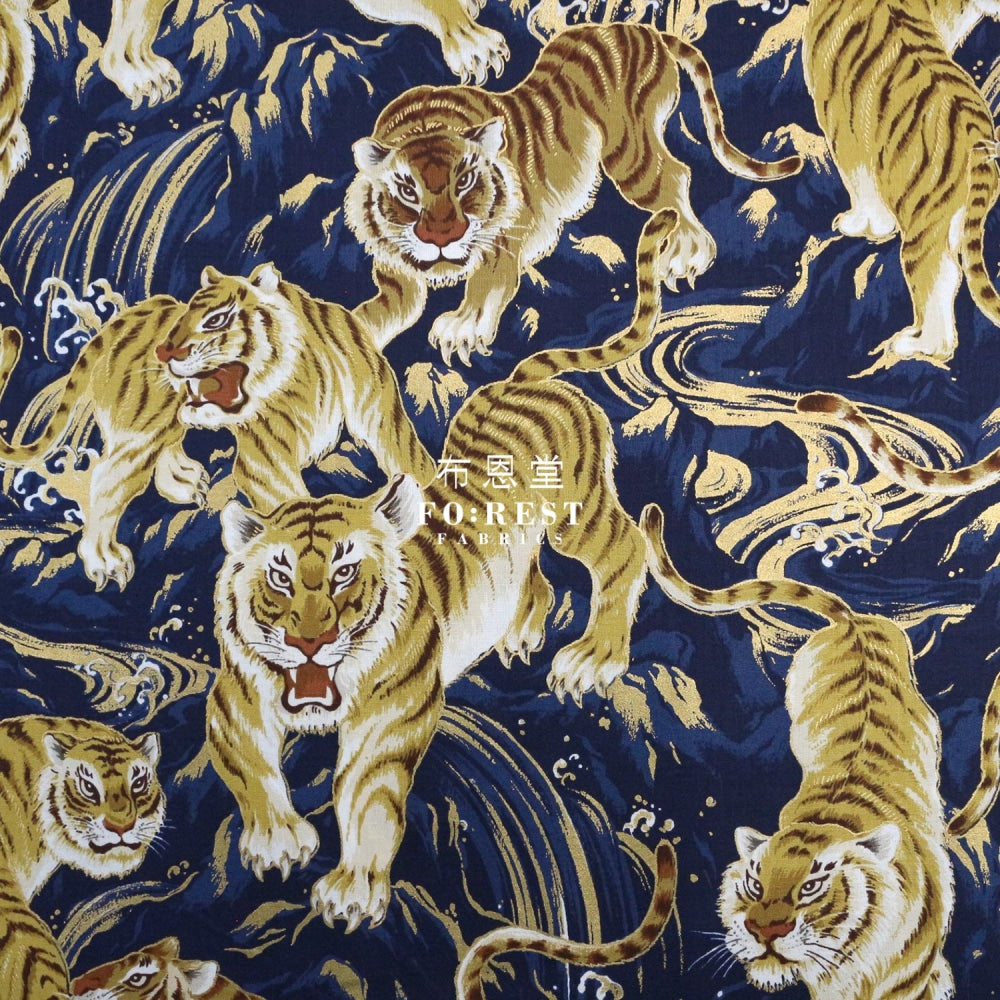 Cotton - Tiger Wave Japanese Fabric Navy