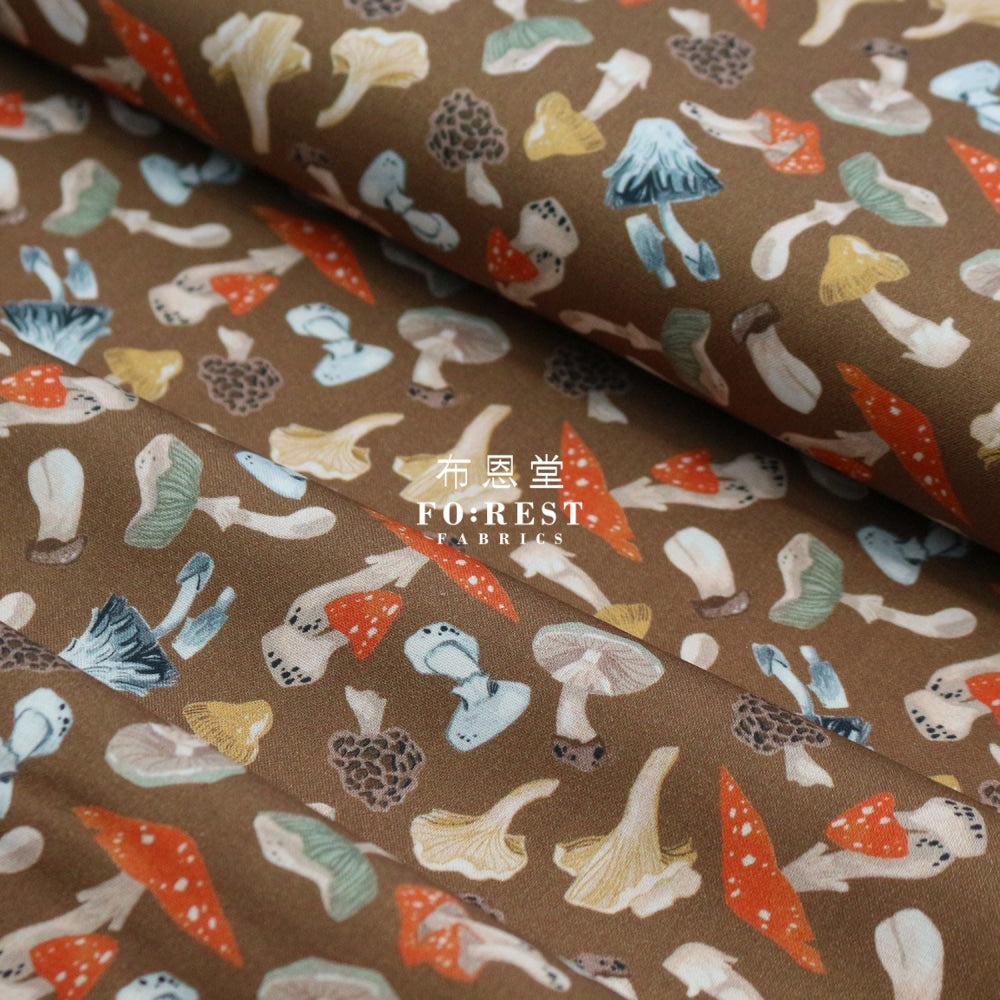 Cotton - Tossed Mushrooms Fabric Brown