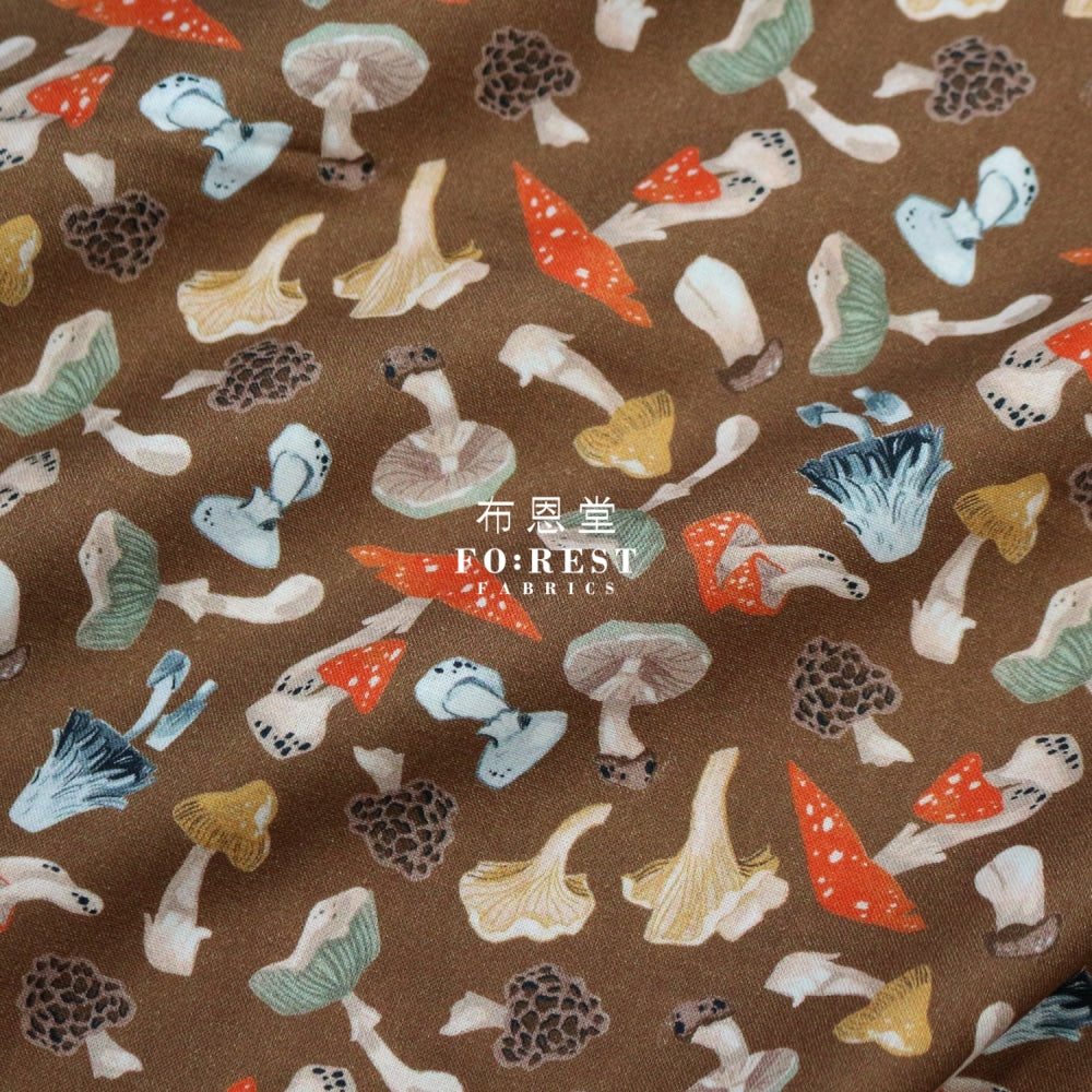 Cotton - Tossed Mushrooms Fabric Brown