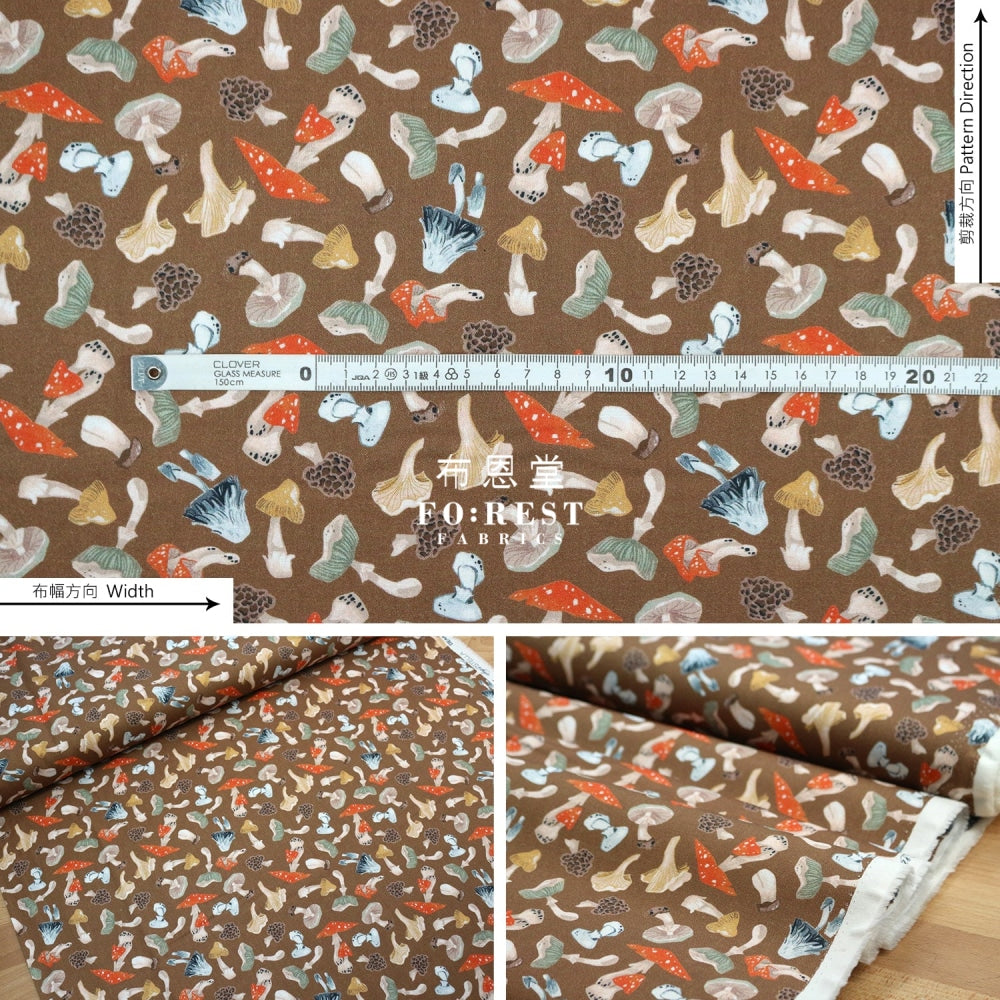 Cotton - Tossed Mushrooms Fabric Brown