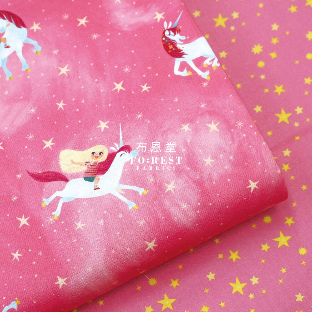 Cotton - Uni The Unicorn Star Fabric Pink Cotton