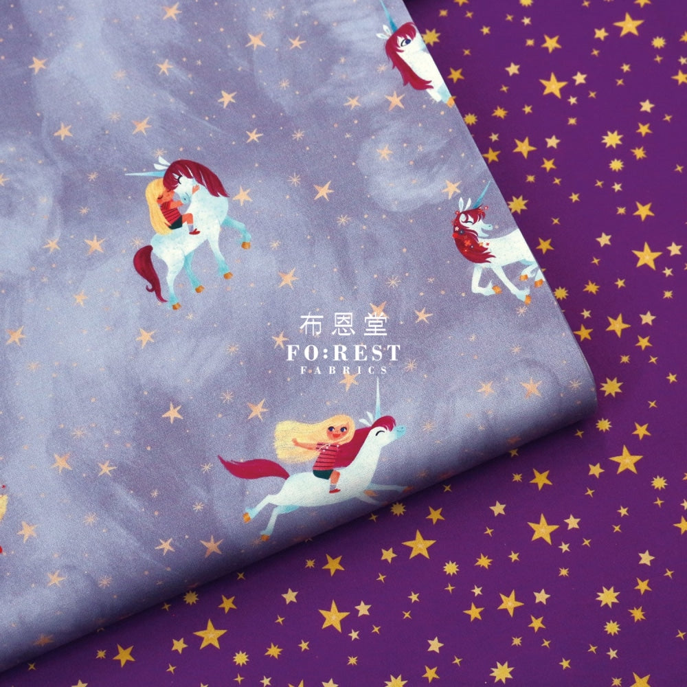 Cotton - Uni The Unicorn Star Fabric Purple Cotton