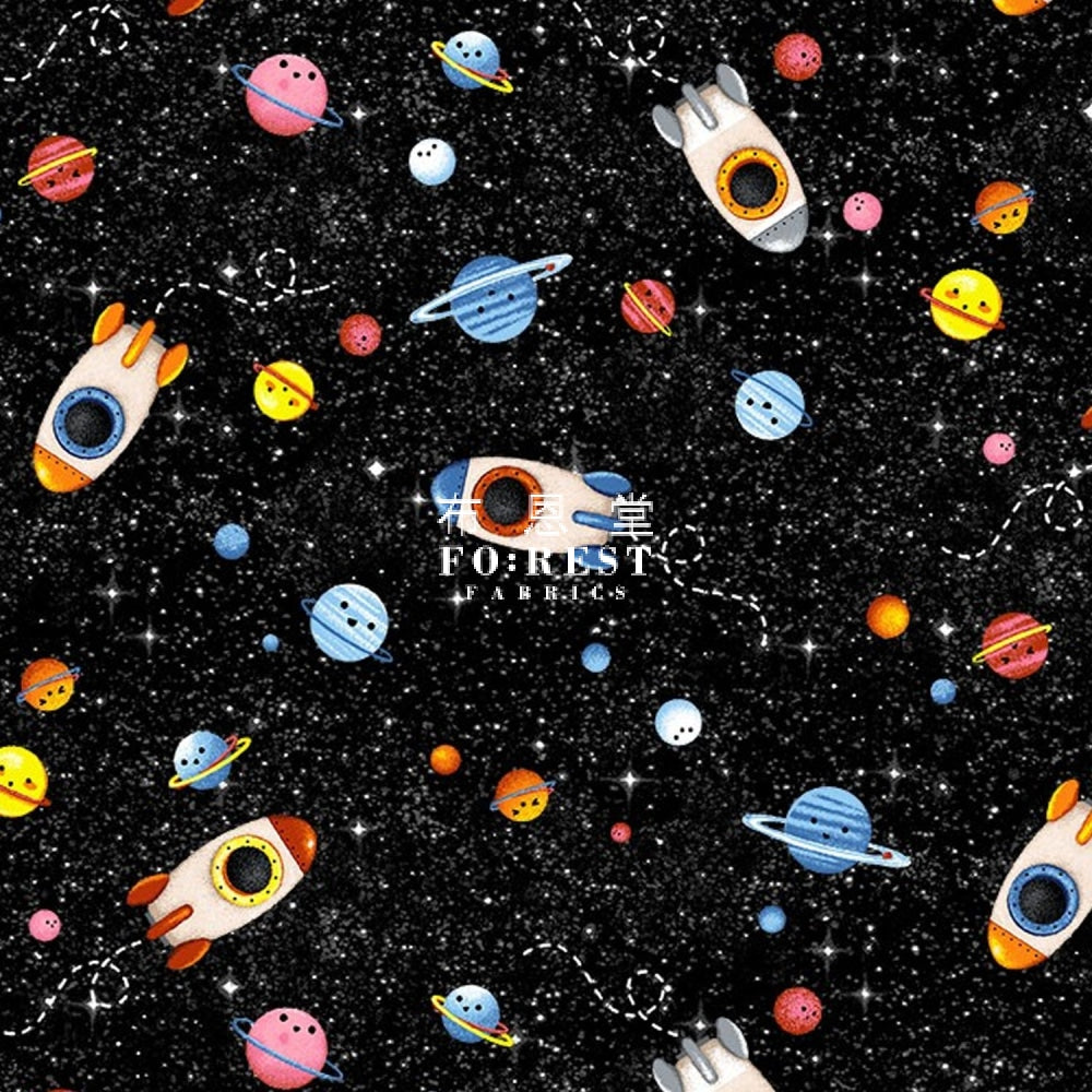 Cotton - Universe Spaceship Fabric Black