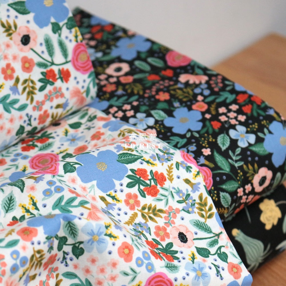 Cotton - Wild Rose Flower Fabric Black