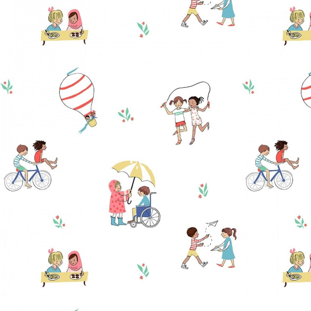 Cotton - Wonderful World Be A Friend Fabric Milky