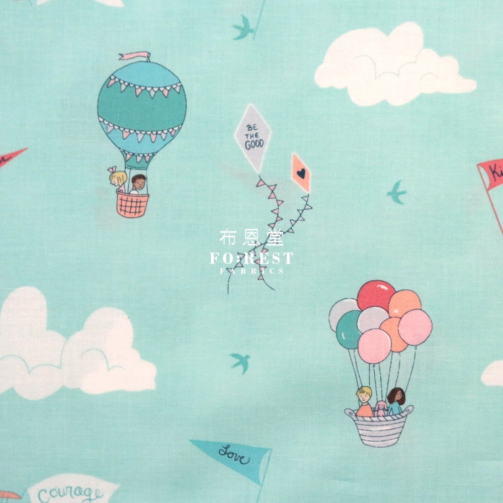 Cotton - Wonderful World Courage And Kindness Fabric Aqua
