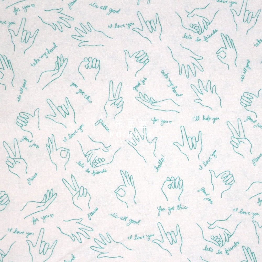 Cotton - Wonderful World Helping Hands Fabric Aqua