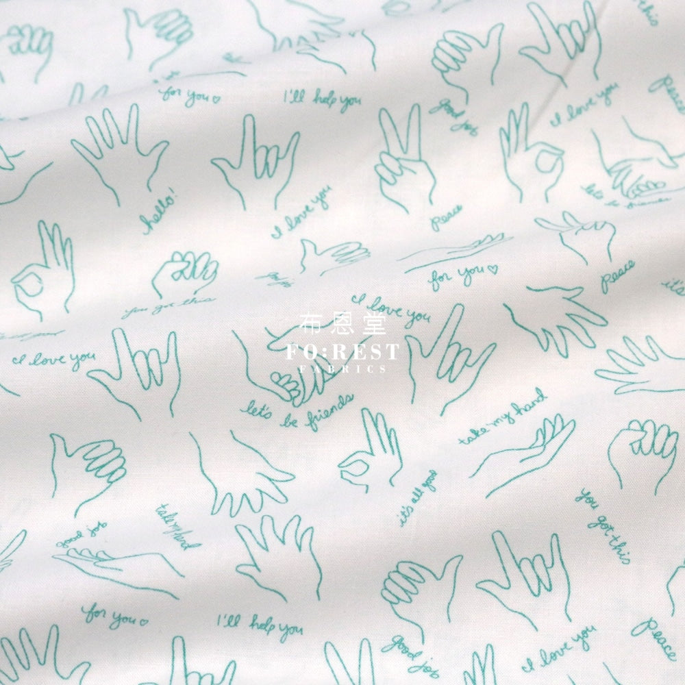 Cotton - Wonderful World Helping Hands Fabric Aqua