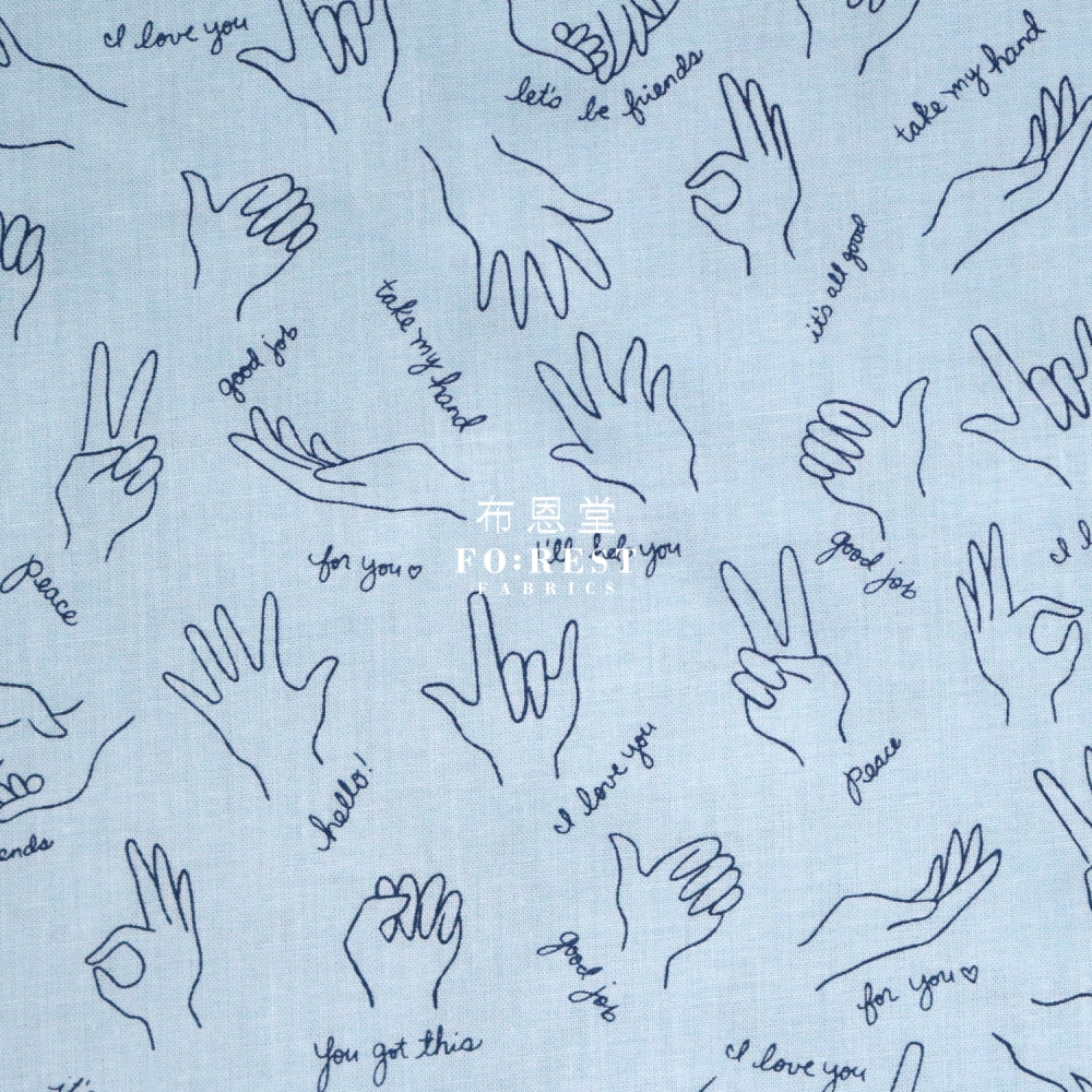 Cotton - Wonderful World Helping Hands Fabric Blue