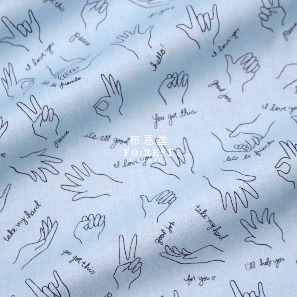 Cotton - Wonderful World Helping Hands Fabric Blue