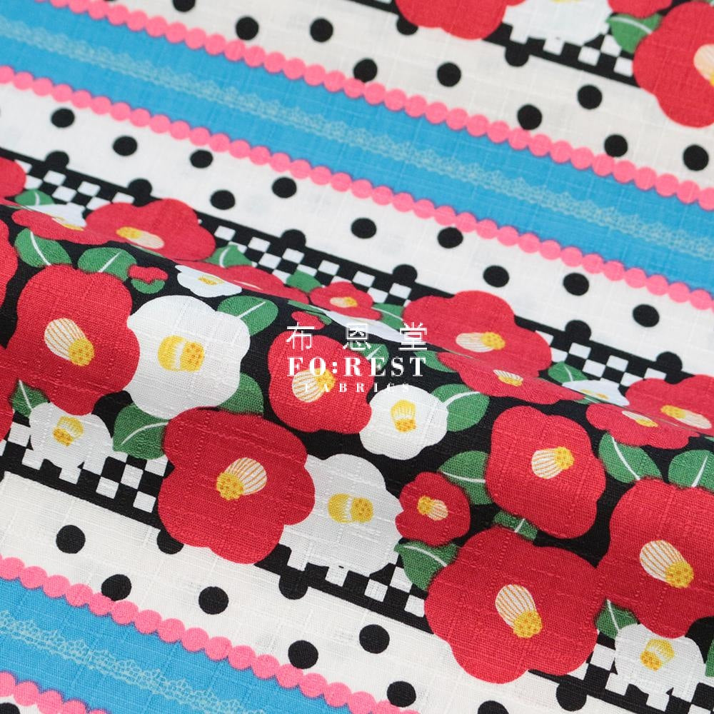 Dobby - Japanese Tsubaki Flower Fabric A Red