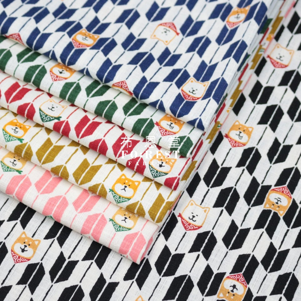 Dobby - Shiba Inu Fabric Black Dobby