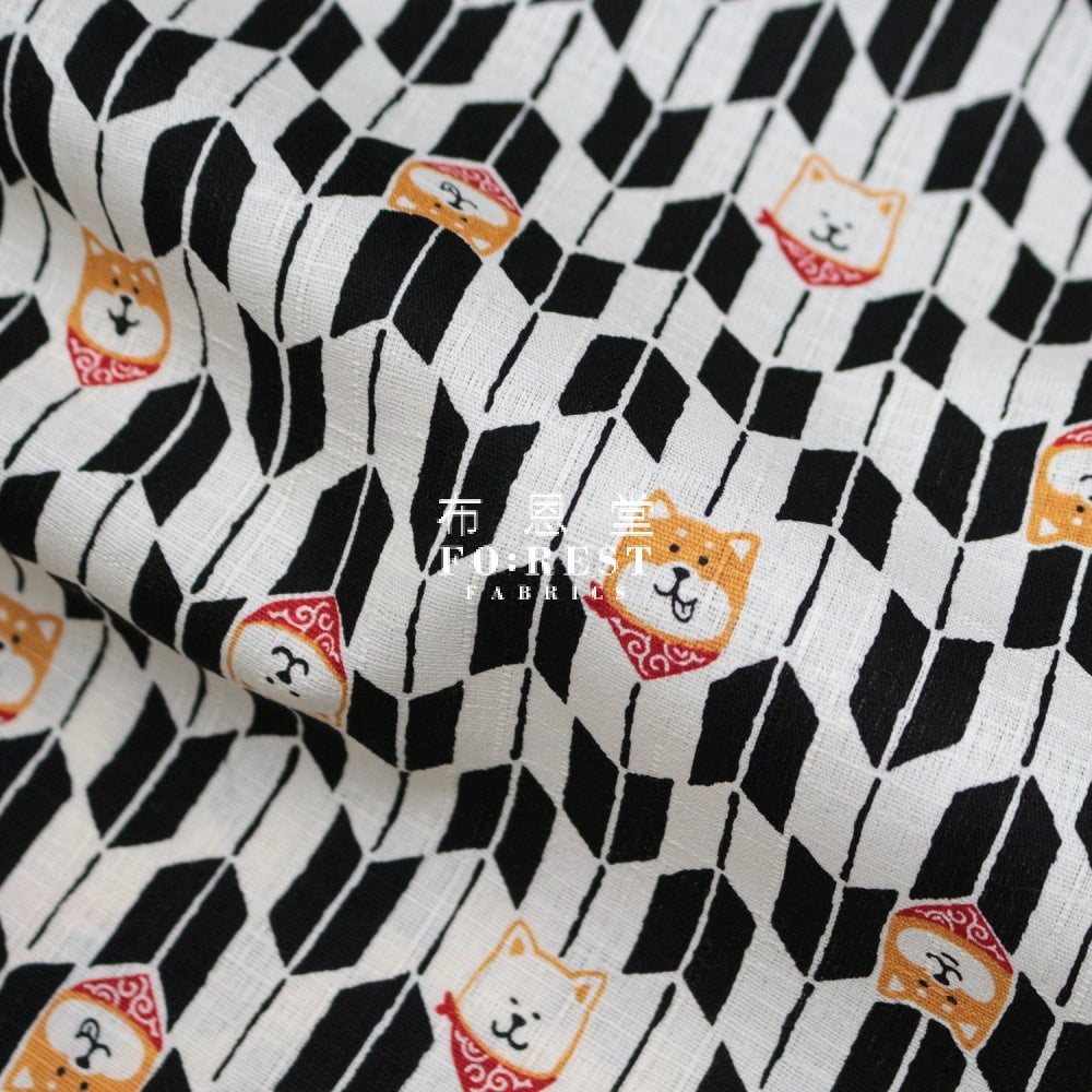 Dobby - Shiba Inu Fabric Black Dobby