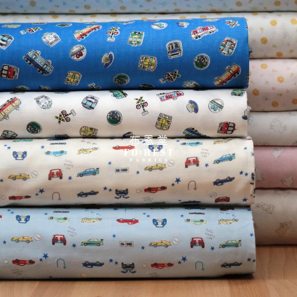 Double Gauze - Jr Train Car Fabric Blue Double