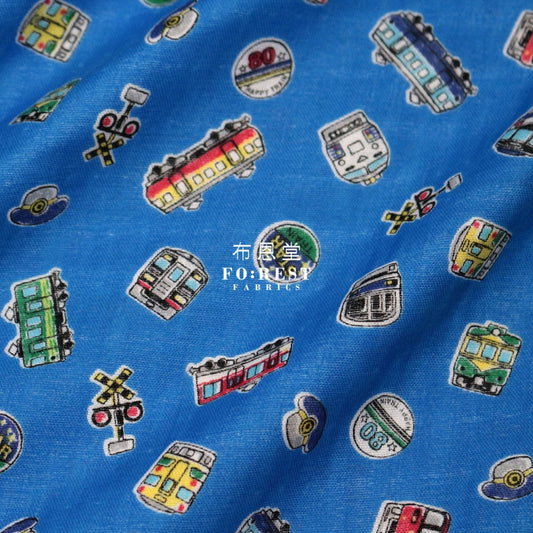 Double Gauze - Jr Train Car Fabric Blue Double
