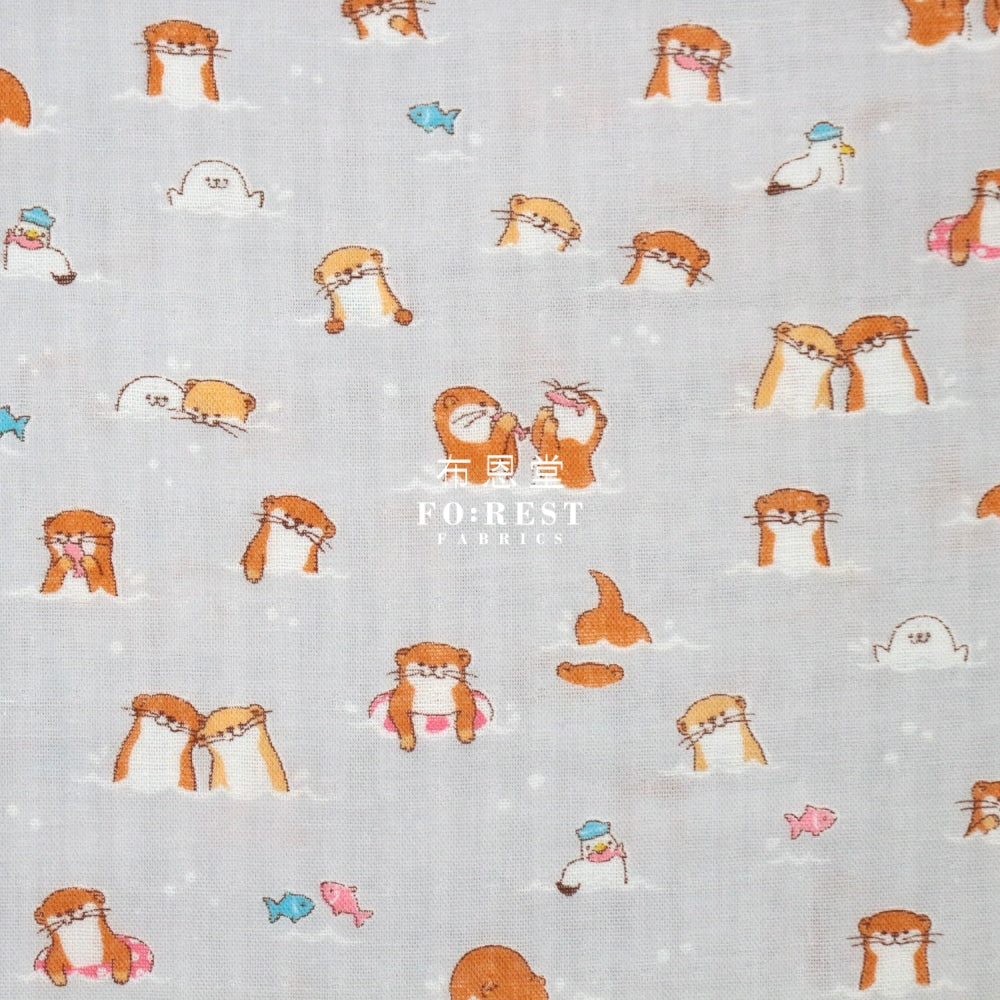 Double Gauze - Otters Fabric Gray Double