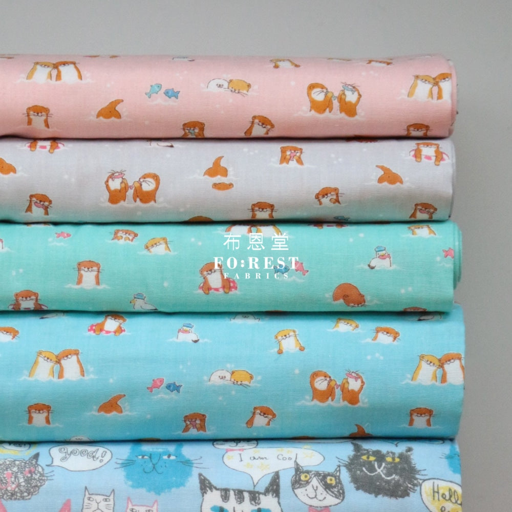 Double Gauze - Otters Fabric Gray Double