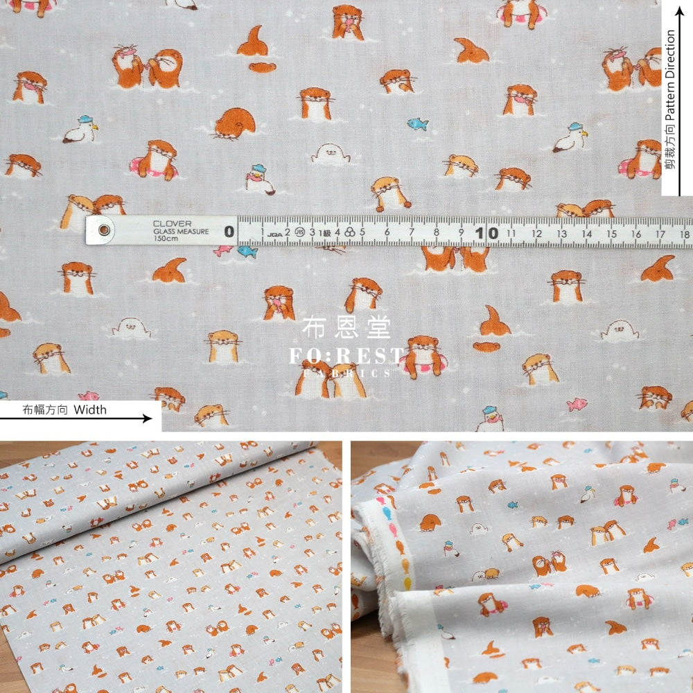 Double Gauze - Otters Fabric Gray Double