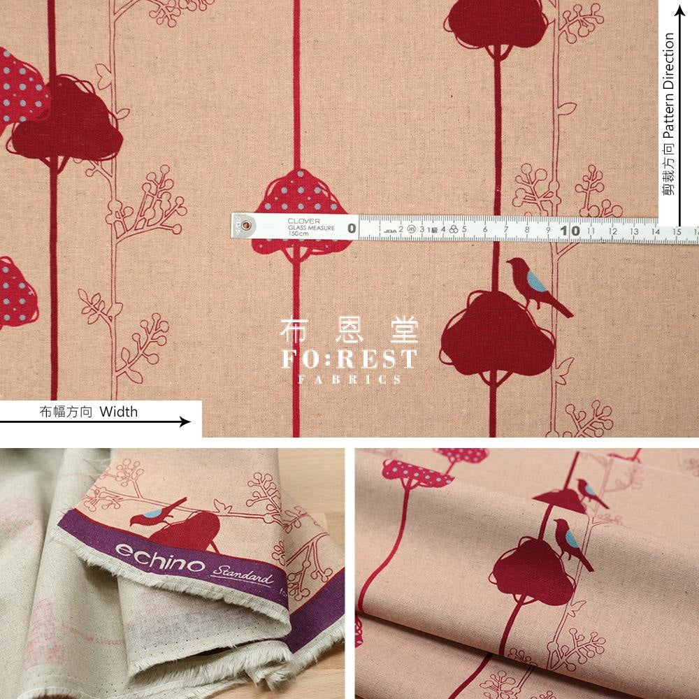 Echino - Cotton Linen Balance Bird Pink