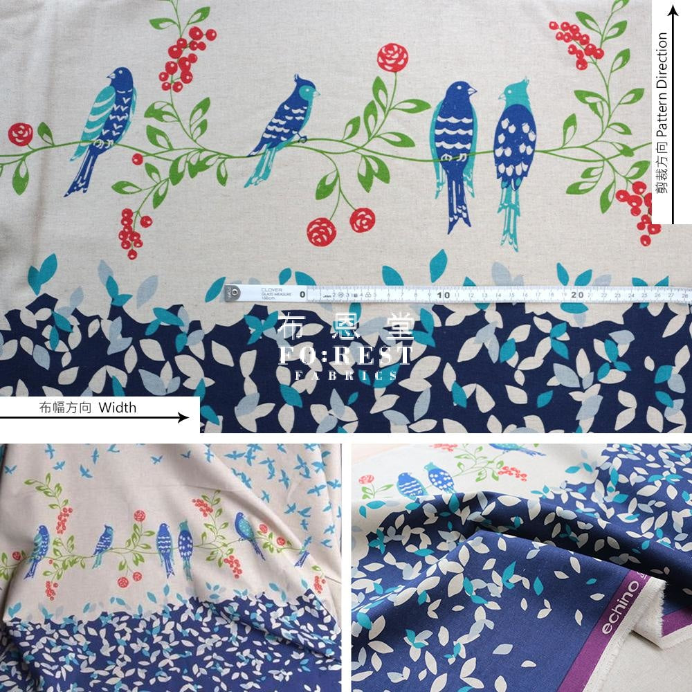 Echino - Cotton Linen Bird Song Navy