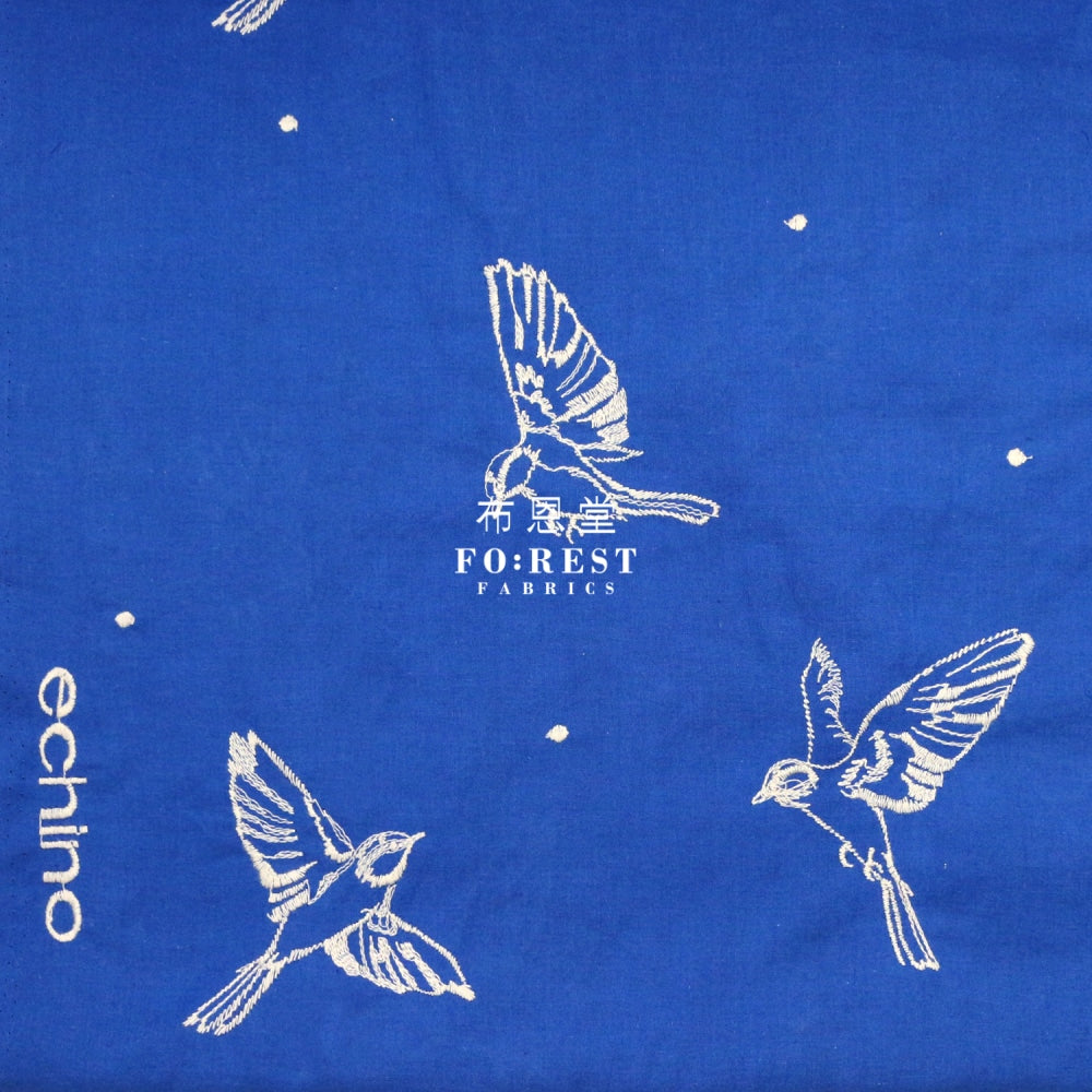 Echino - Embroidery Bird Blue Fabric
