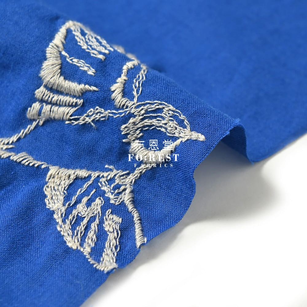 Echino - Embroidery Bird Blue Fabric