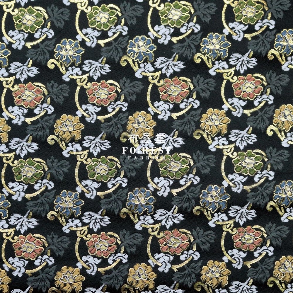 Gold Brocade - Art nouveau leaf fabric Black - FO:REST Fabric 布恩堂Liberty fabrictana lawnjapanese fabricykk zipper