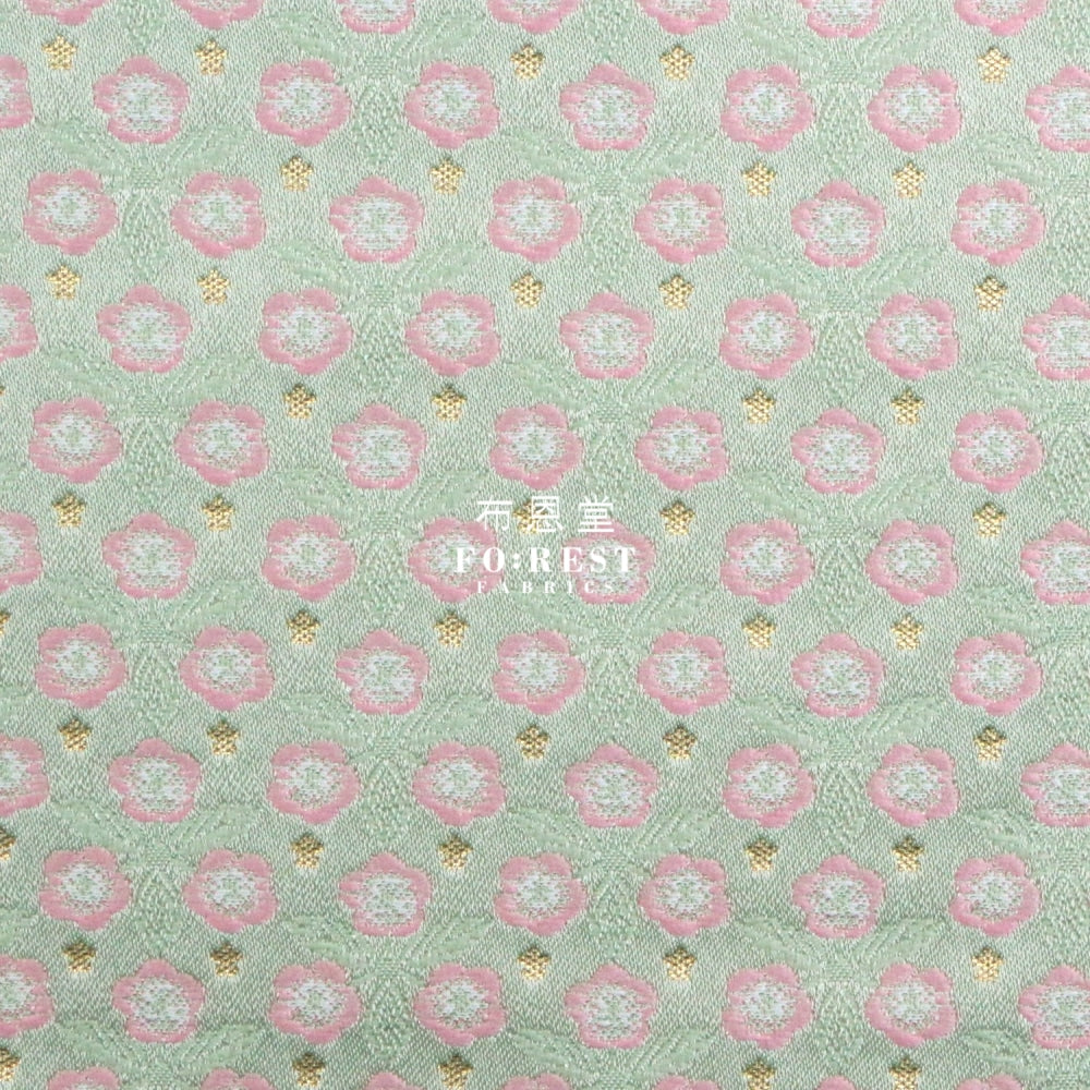 Gold Brocade - Bloom Flower Fabric Light Green Polyester