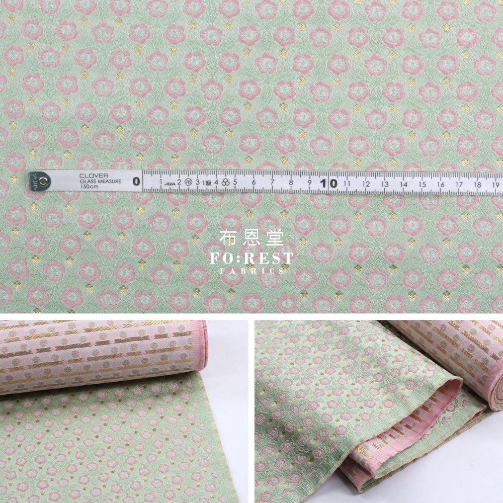 Gold Brocade - Bloom Flower Fabric Light Green Polyester