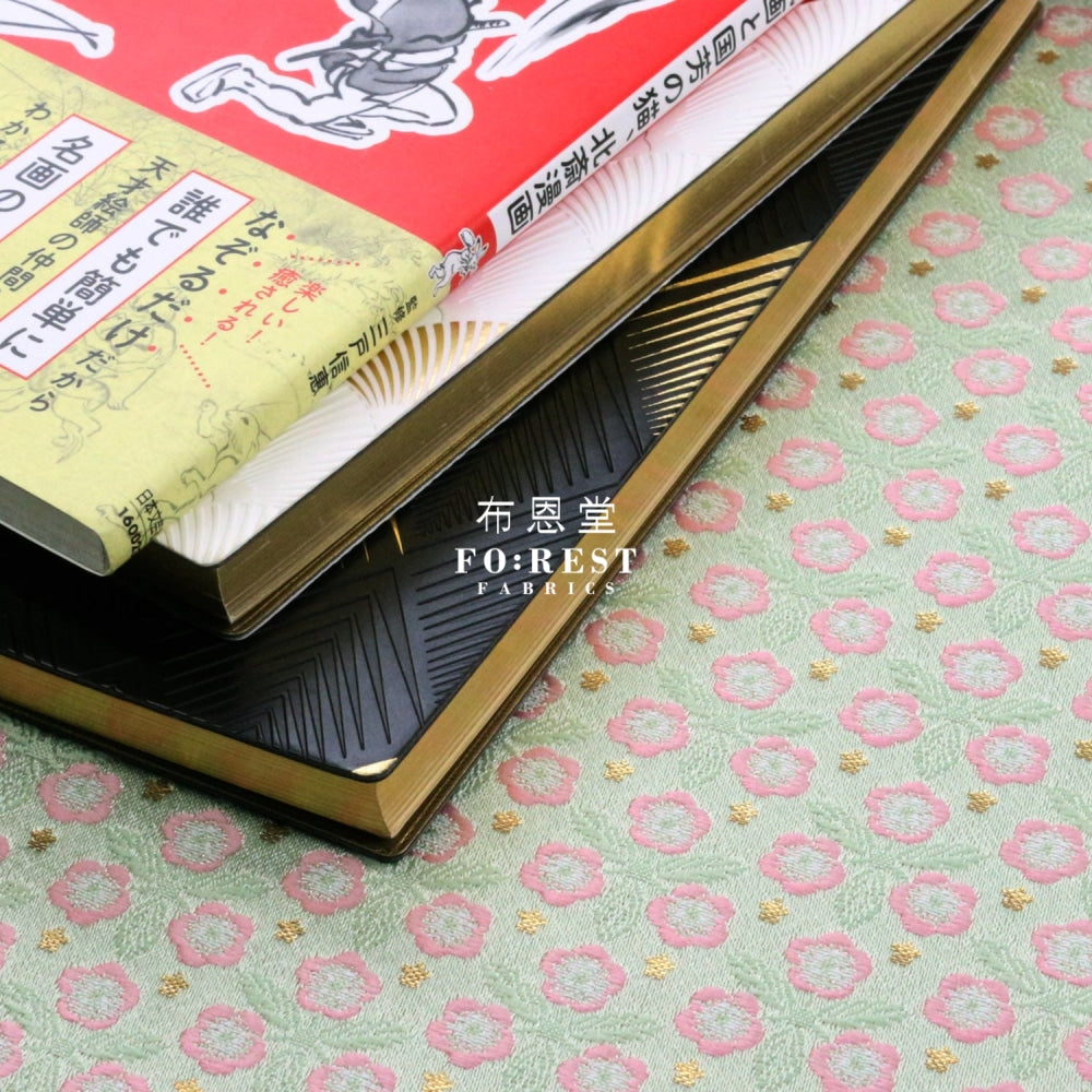 Gold Brocade - Bloom Flower Fabric Light Green Polyester
