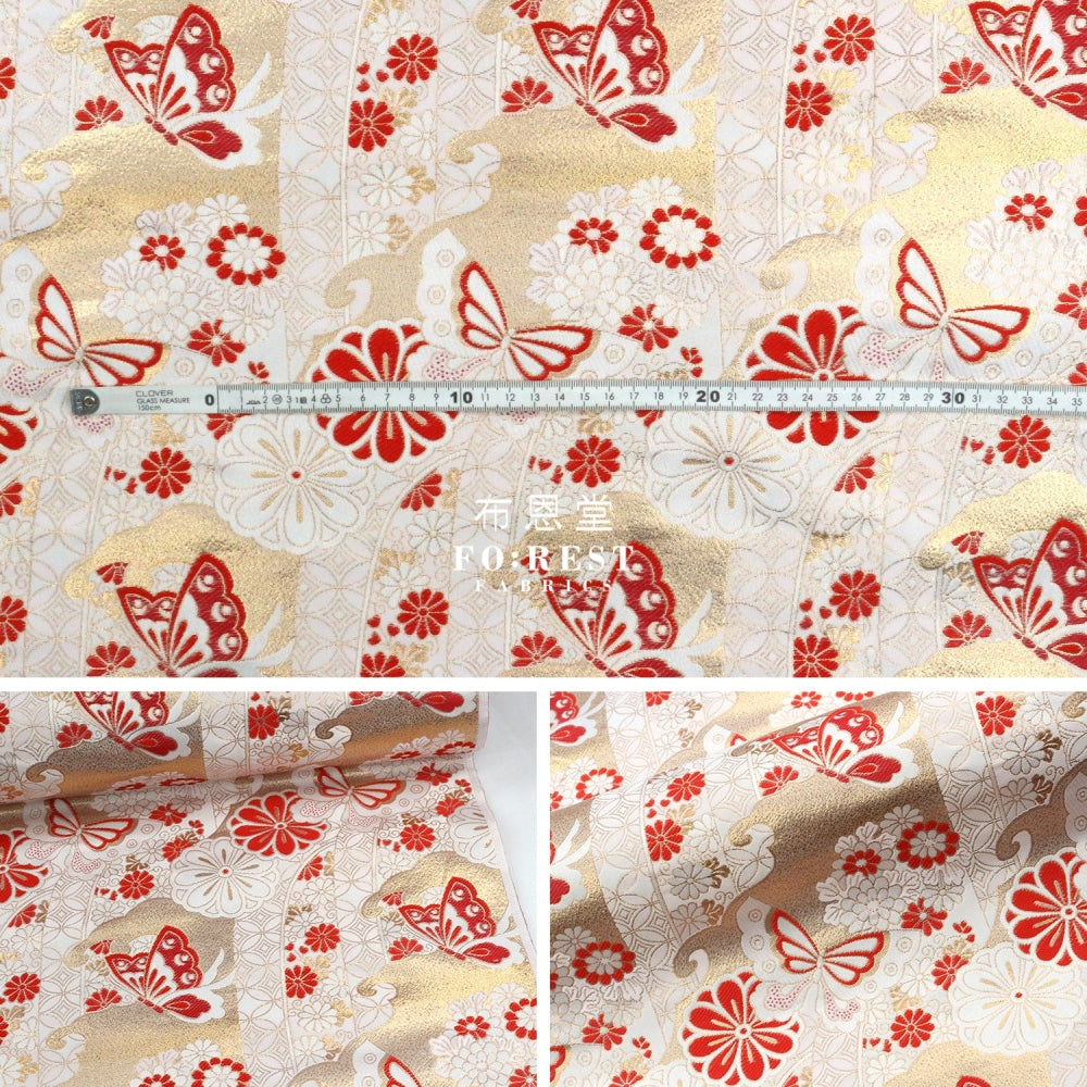 Gold Brocade - Butterfly Fabric Icered Polyester