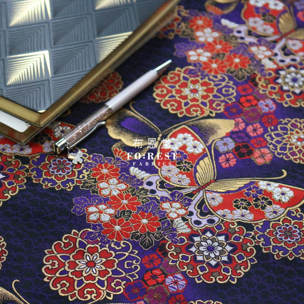 Gold Brocade - Butterfly Fabric Lightpurple Polyester
