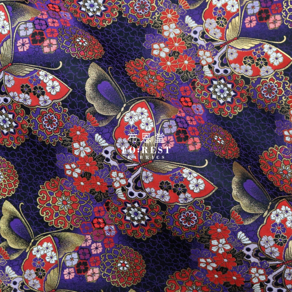 Gold Brocade - Butterfly Fabric Lightpurple Polyester