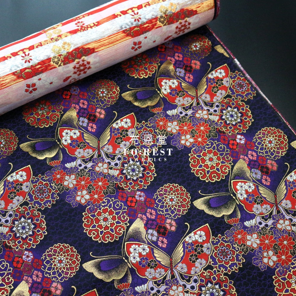 Gold Brocade - Butterfly Fabric Lightpurple Polyester