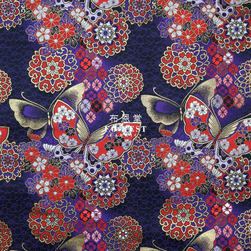 Gold Brocade - Butterfly Fabric Lightpurple Polyester