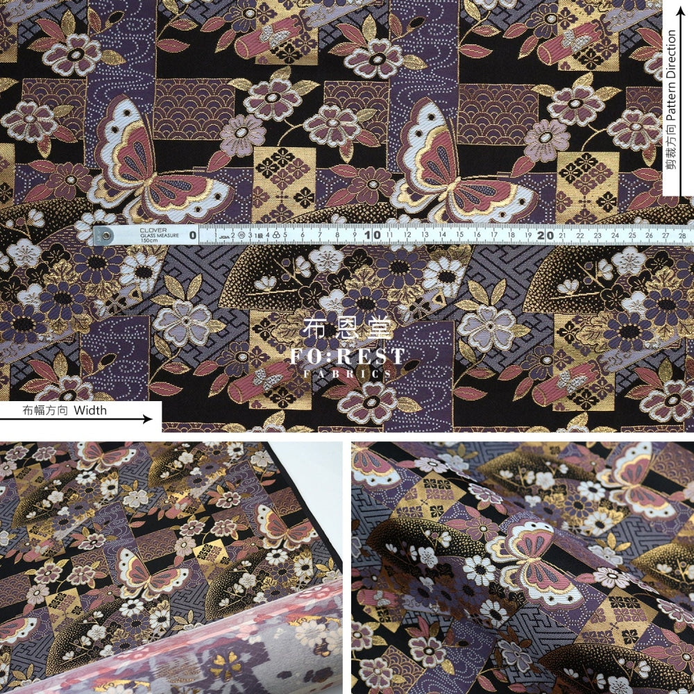 Gold Brocade - Butterfly Fabric Purple Polyester