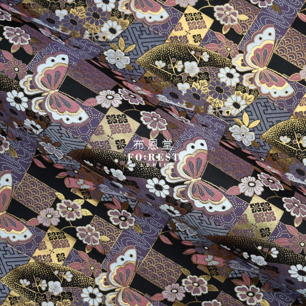 Gold Brocade - Butterfly Fabric Purple Polyester