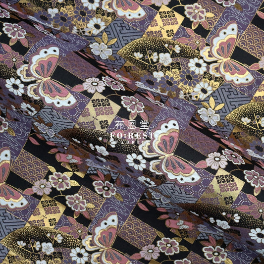 Gold Brocade - Butterfly Fabric Purple Polyester