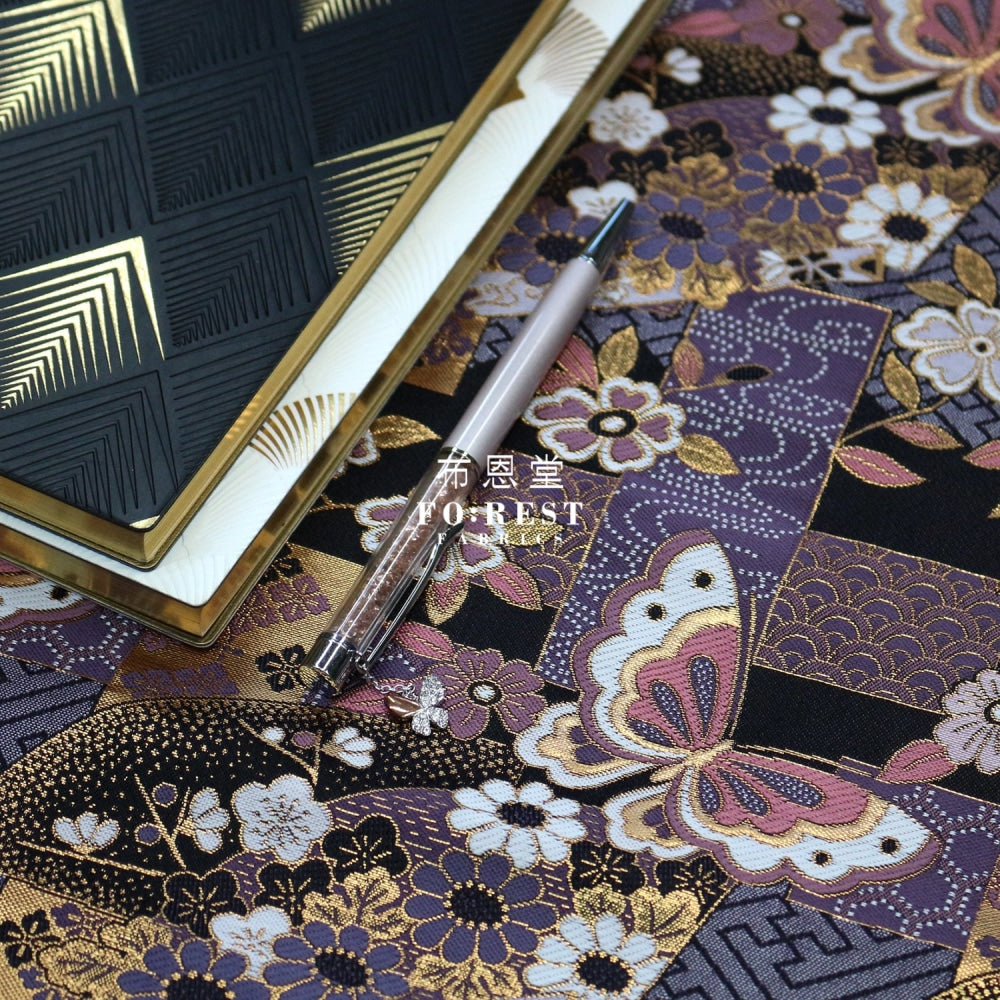 Gold Brocade - Butterfly Fabric Purple Polyester