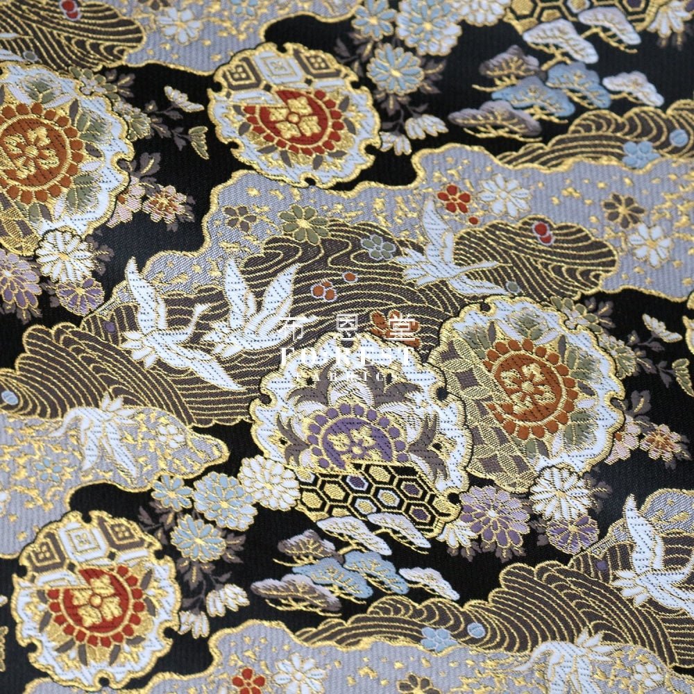 Gold Brocade - Cloud Crane 仙雲鶴 fabric Black - FO:REST Fabric 布恩堂Liberty fabrictana lawnjapanese fabricykk zipper