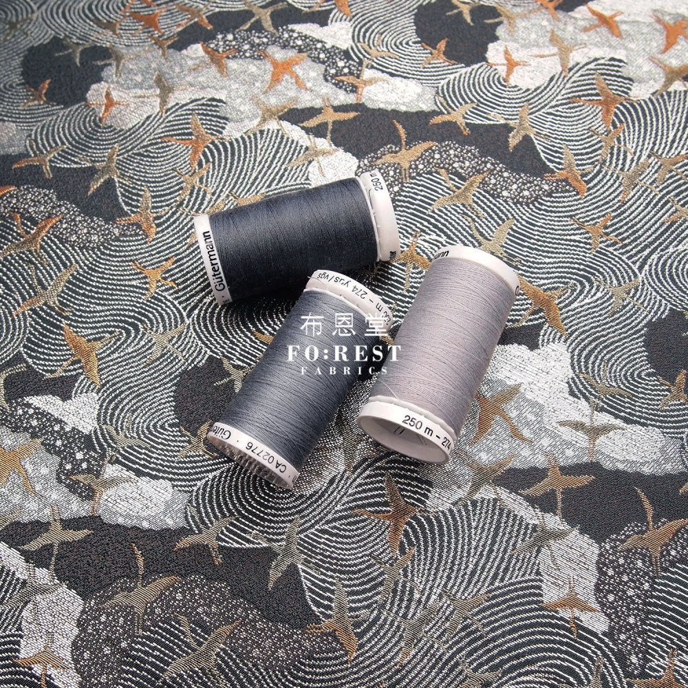 Gold Brocade - Cloud Crane Fabric Gray Polyester
