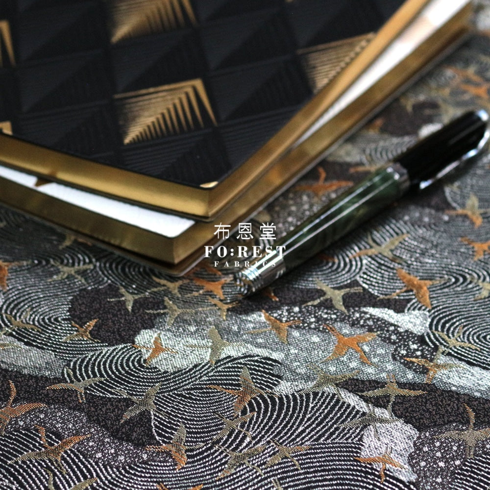 Gold Brocade - Cloud Crane Fabric Gray Polyester