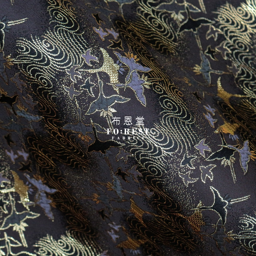 Gold Brocade - Cloud Crane Fabric Black Polyester
