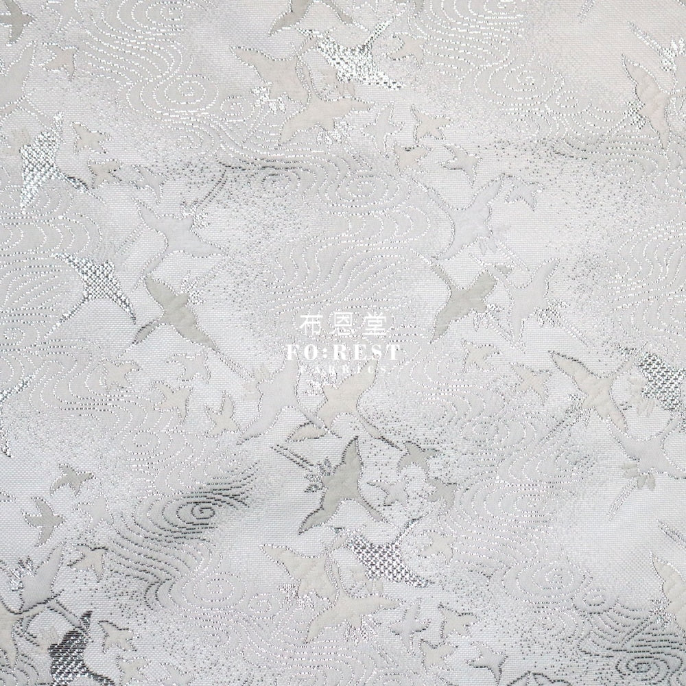Gold Brocade - Cloud Crane Fabric White Polyester